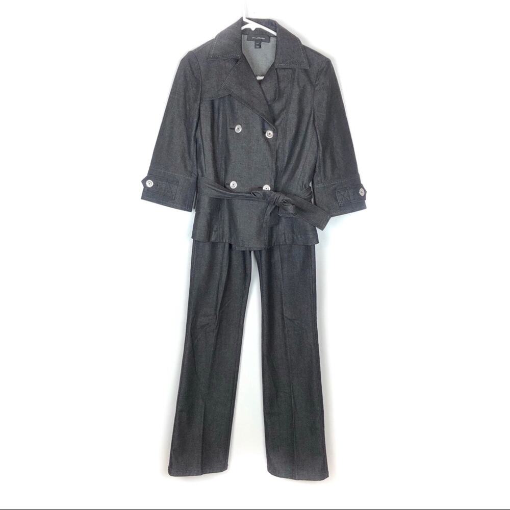 St. John Gray Denim Pant Suit 2 Piece Set.